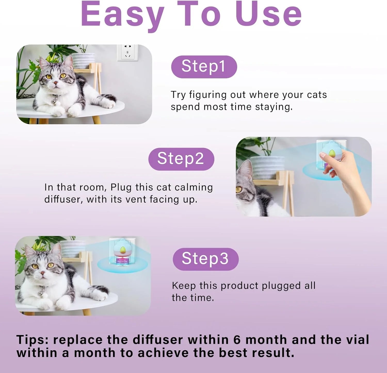 Cat Calming Pheromone Diffuser Starter Kit with Diffuser Head and 2 refills
