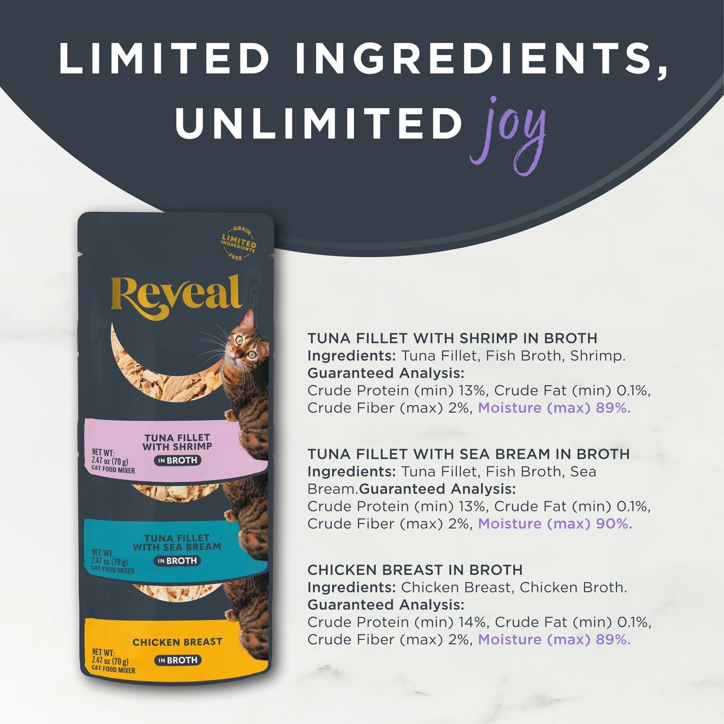 Reveal Natural Wet Cat Food, Fish & Chicken in Broth Variety Pack, 12 X 2.47Oz Pouches
