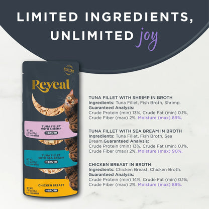 Reveal Natural Wet Cat Food, Fish & Chicken in Broth Variety Pack, 12 X 2.47Oz Pouches