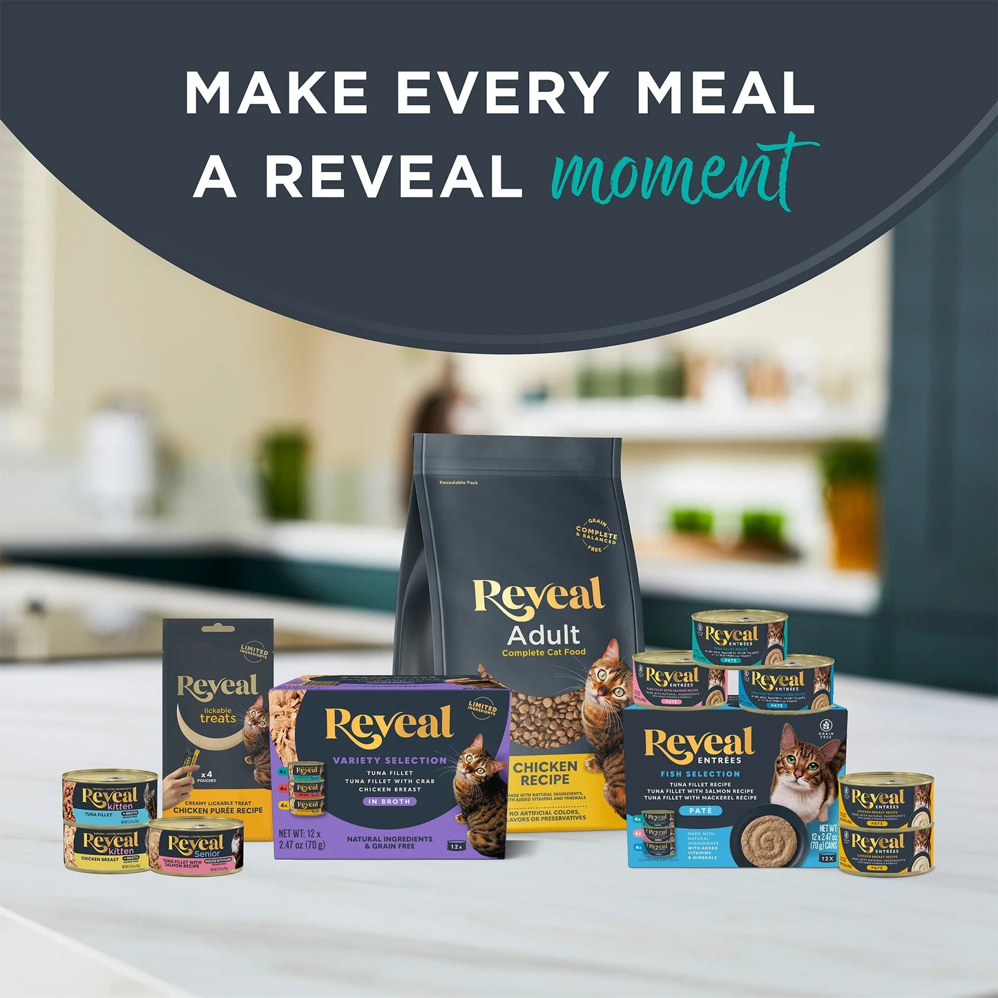 Reveal Natural Wet Cat Food, Fish & Chicken in Broth Variety Pack, 12 X 2.47Oz Pouches