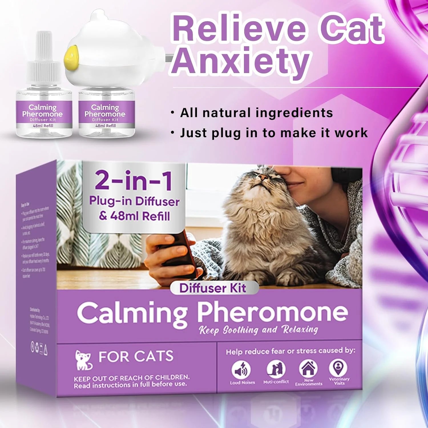 Cat Calming Pheromone Diffuser Starter Kit with Diffuser Head and 2 refills