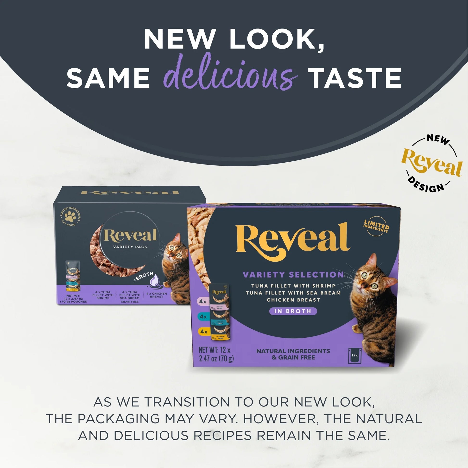 Reveal Natural Wet Cat Food, Fish & Chicken in Broth Variety Pack, 12 X 2.47Oz Pouches