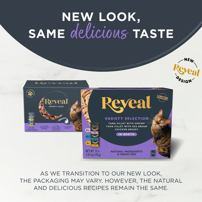 Reveal Natural Wet Cat Food, Fish & Chicken in Broth Variety Pack, 12 X 2.47Oz Pouches
