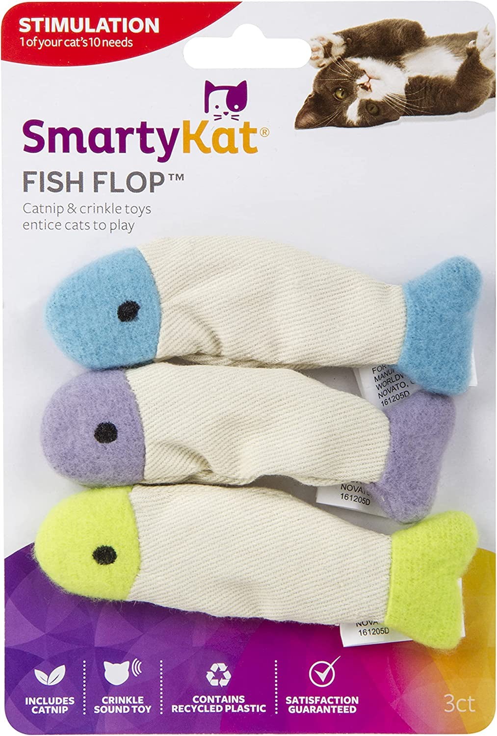 Fish Flop Crinkle Catnip Toys - Multi Color, 3 Count