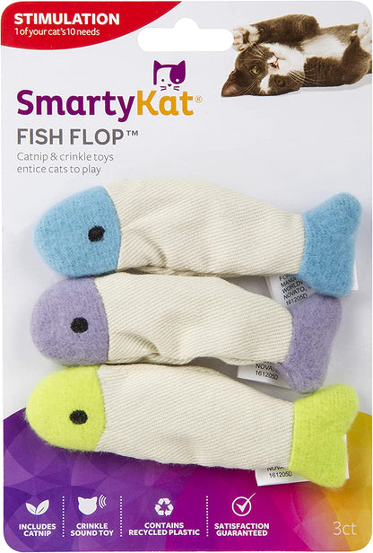 Fish Flop Crinkle Catnip Toys - Multi Color, 3 Count