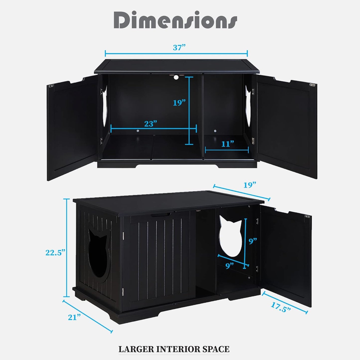X-Large Designer Bench/Cat Litter Box Enclosure (Black)