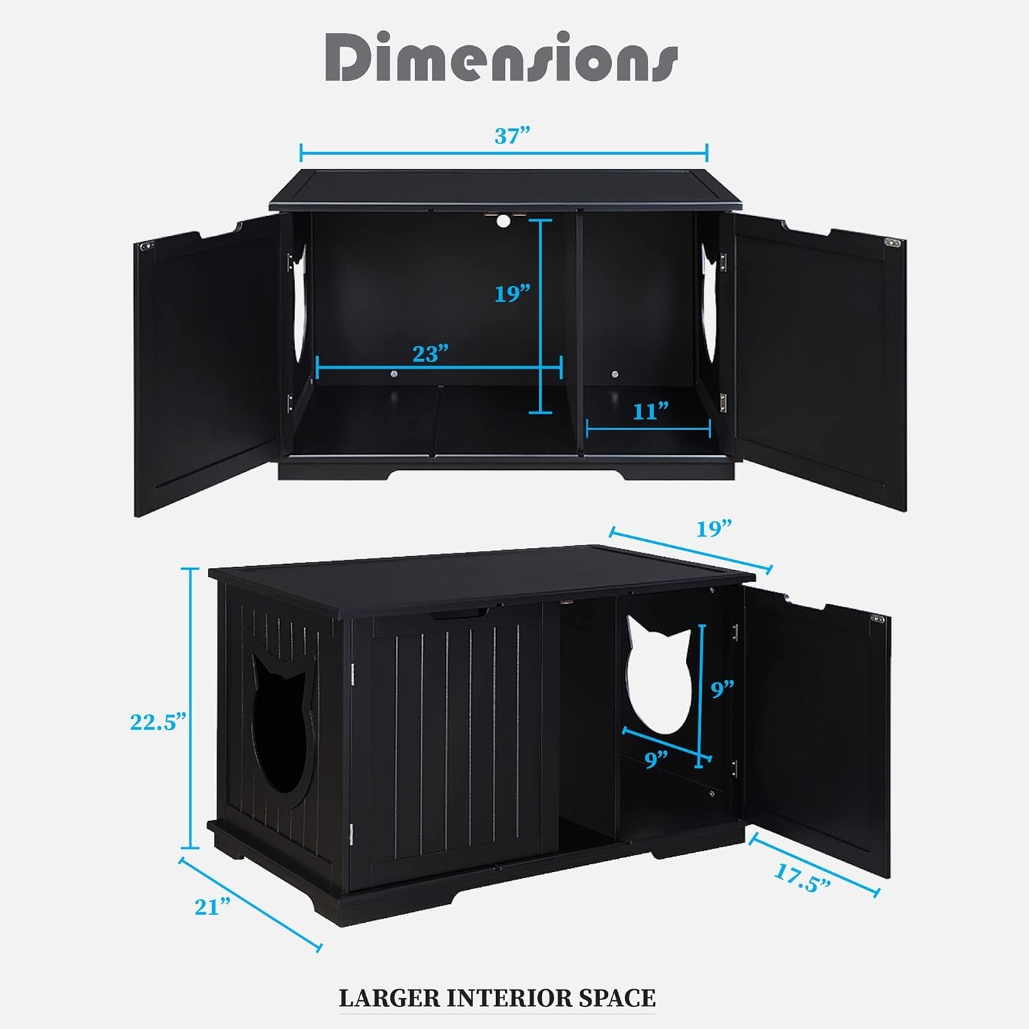 X-Large Designer Bench/Cat Litter Box Enclosure (Black)