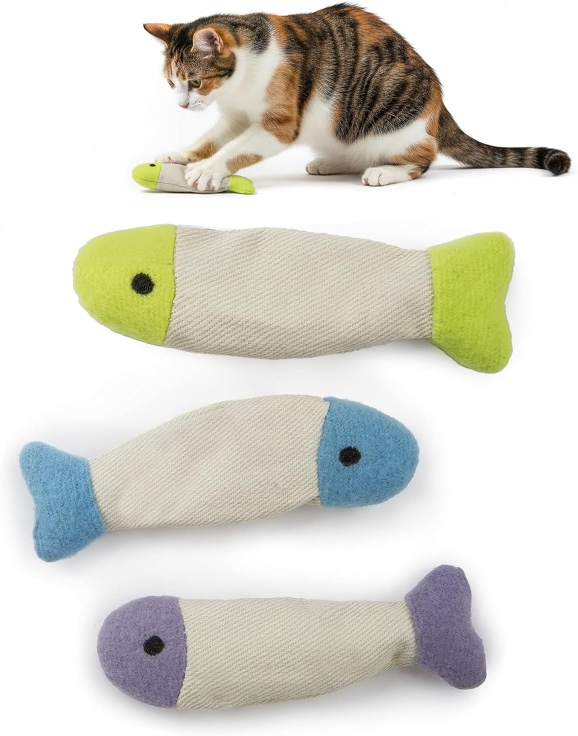 Fish Flop Crinkle Catnip Toys - Multi Color, 3 Count