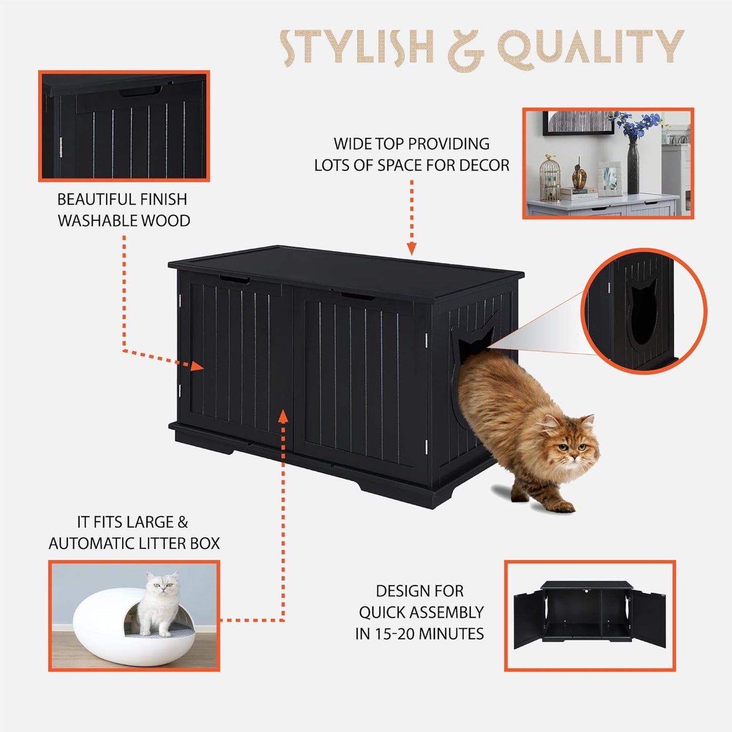 X-Large Designer Bench/Cat Litter Box Enclosure (Black)