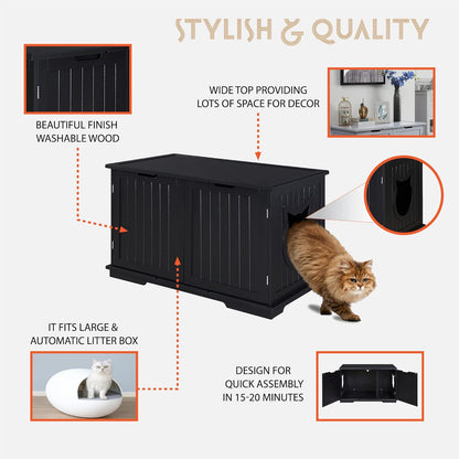 X-Large Designer Bench/Cat Litter Box Enclosure (Black)