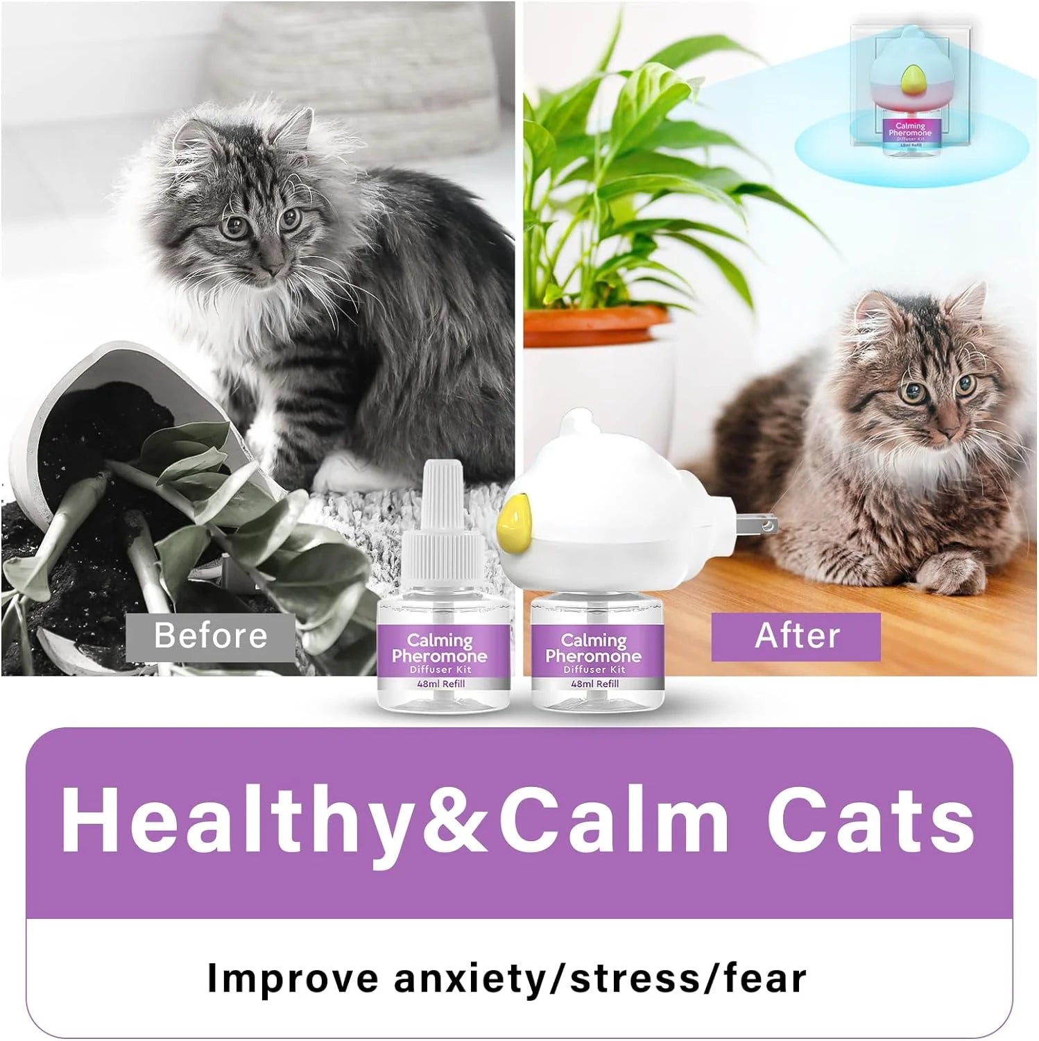 Cat Calming Pheromone Diffuser Starter Kit with Diffuser Head and 2 refills