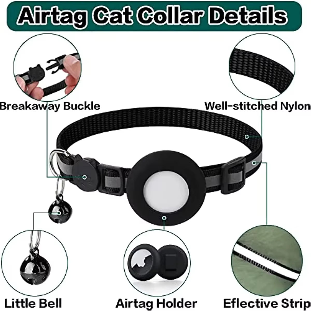 AirTag-compatible Cat Collar (Adjustable with Breakaway feature)