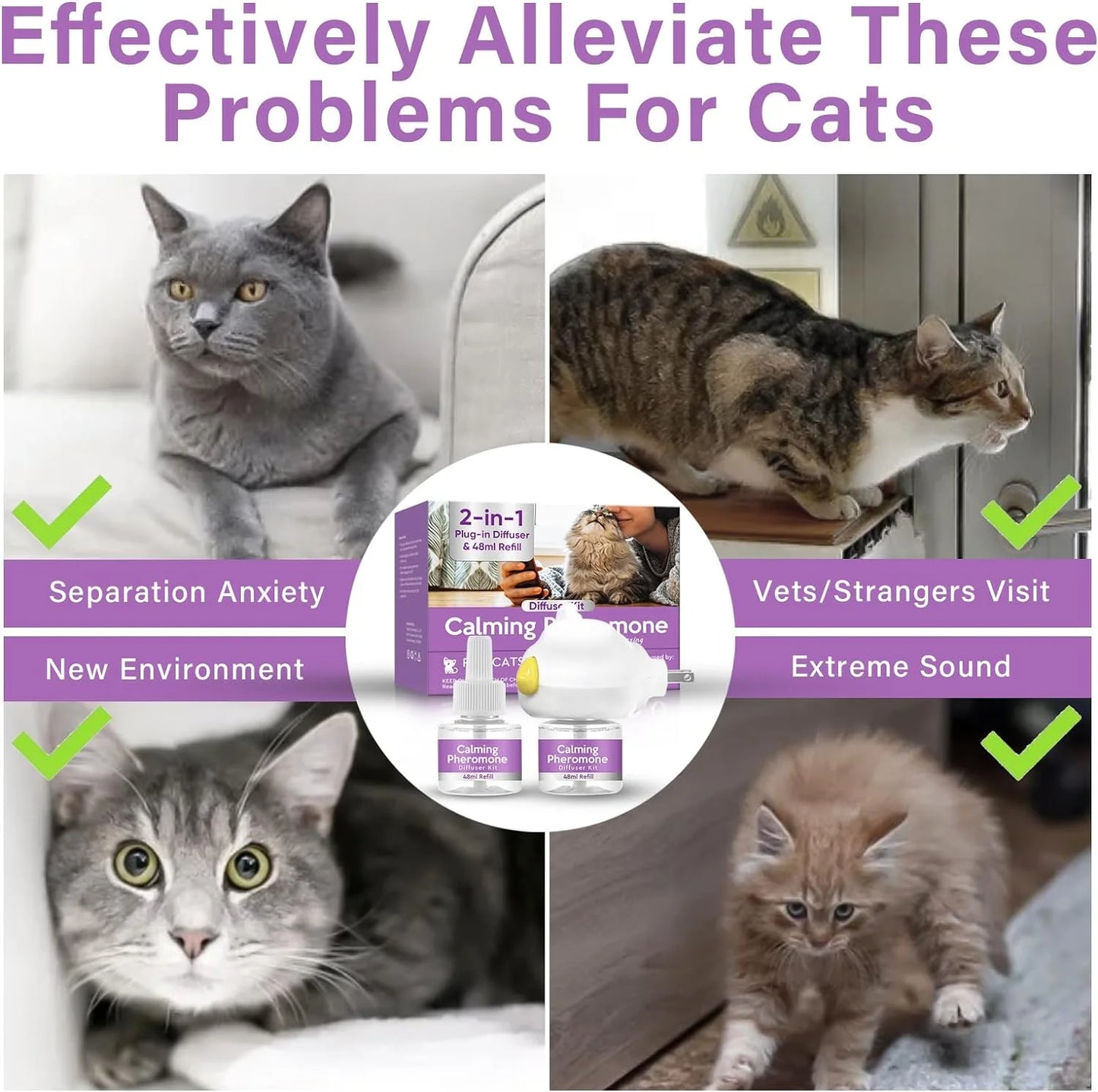 Cat Calming Pheromone Diffuser Starter Kit with Diffuser Head and 2 refills