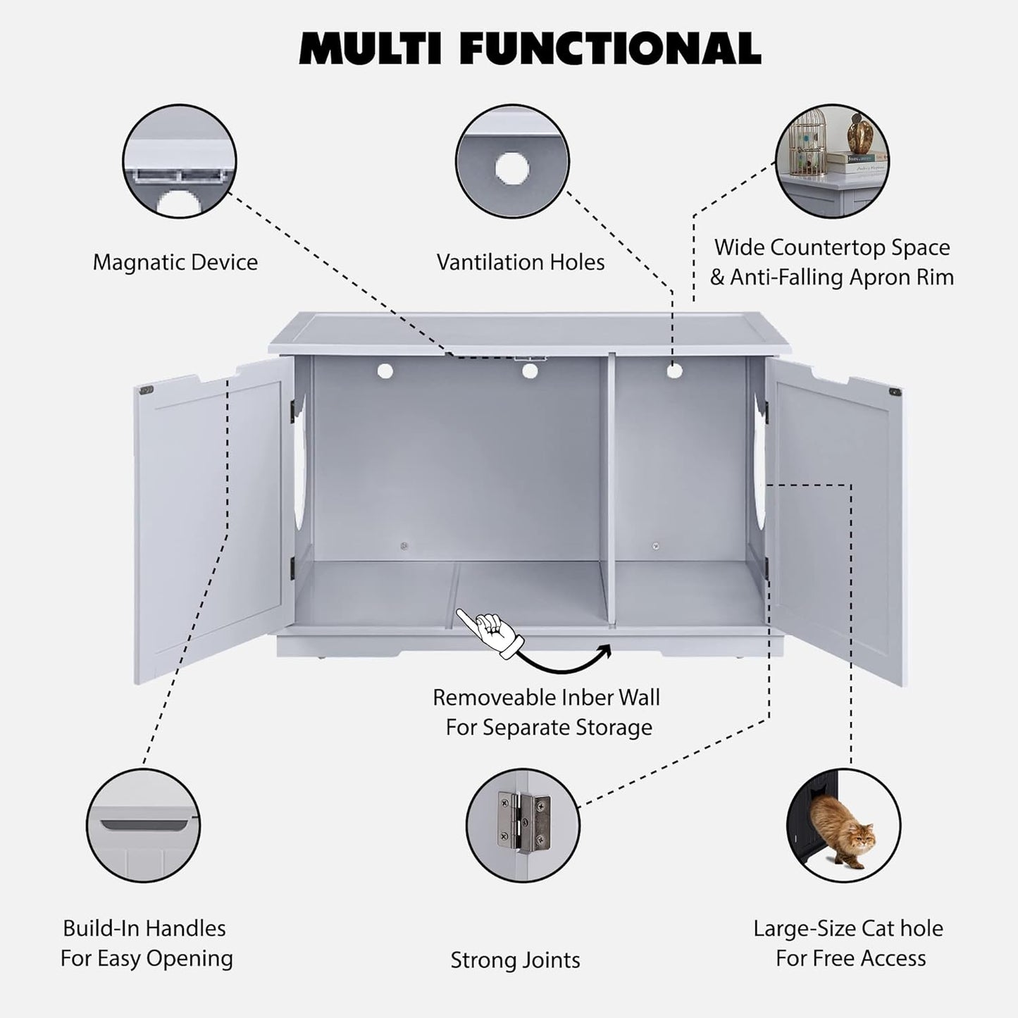 X-Large Designer Bench/Cat Litter Box Enclosure (Black)